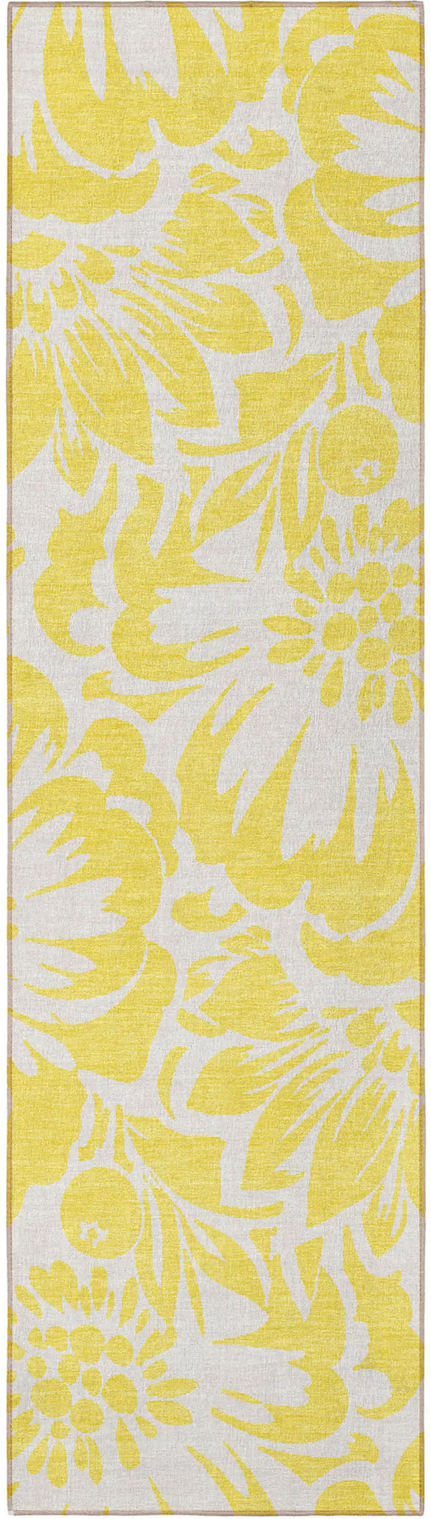 8' Runner Yellow and Ivory Floral Washable Non Skid Indoor Outdoor Runner Rug Photo 2