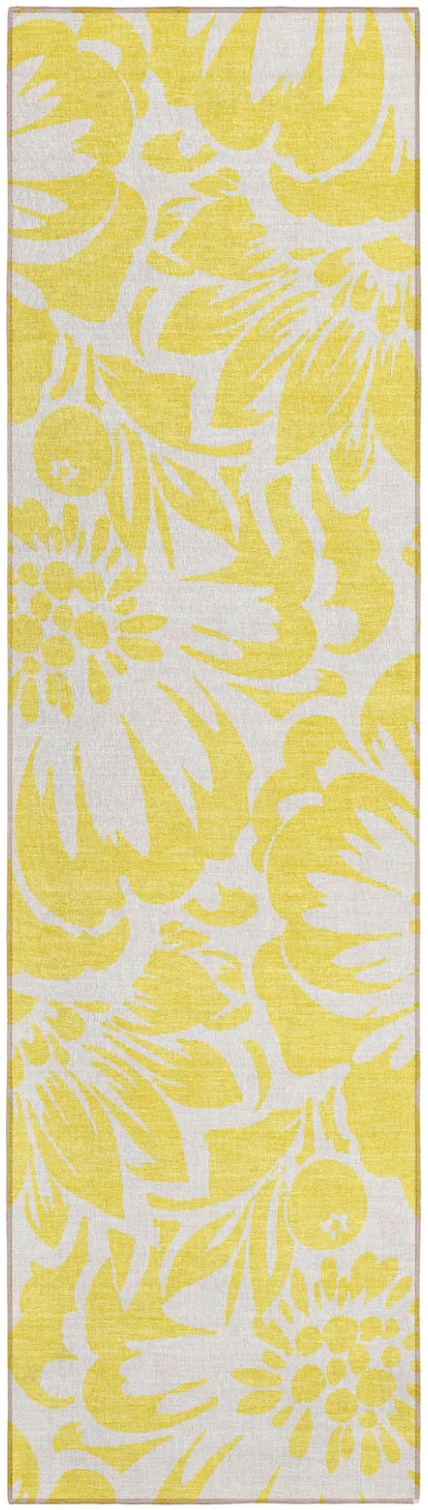 Yellow and Ivory Floral Washable Non Skid Indoor Outdoor Runner Rug Photo 2