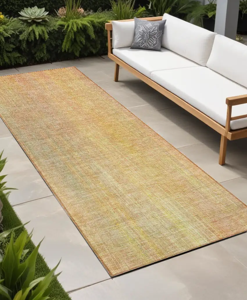 Yellow and Orange Striped Washable Non Skid Indoor Outdoor Runner Rug Photo 1