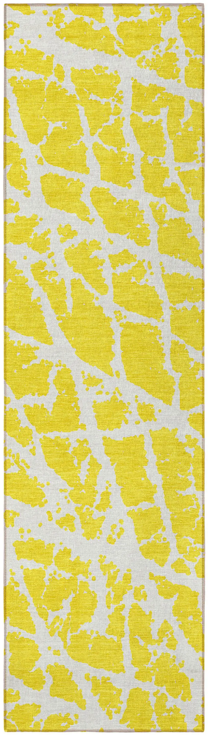 Yellow and White Abstract Washable Non Skid Indoor Outdoor Runner Rug Photo 5