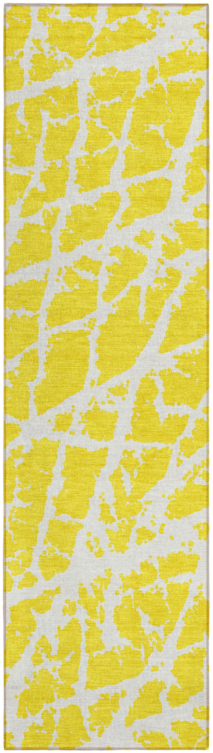 8' Runner Yellow and White Abstract Washable Non Skid Indoor Outdoor Runner Rug Photo 2