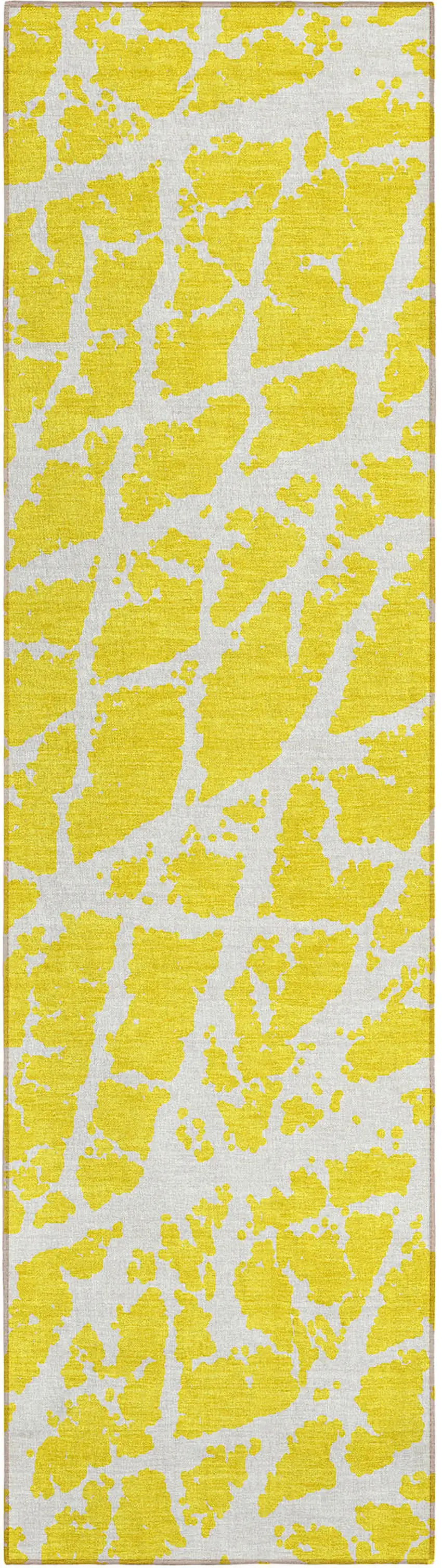 8' Runner Yellow and White Abstract Washable Non Skid Indoor Outdoor Runner Rug Photo 2