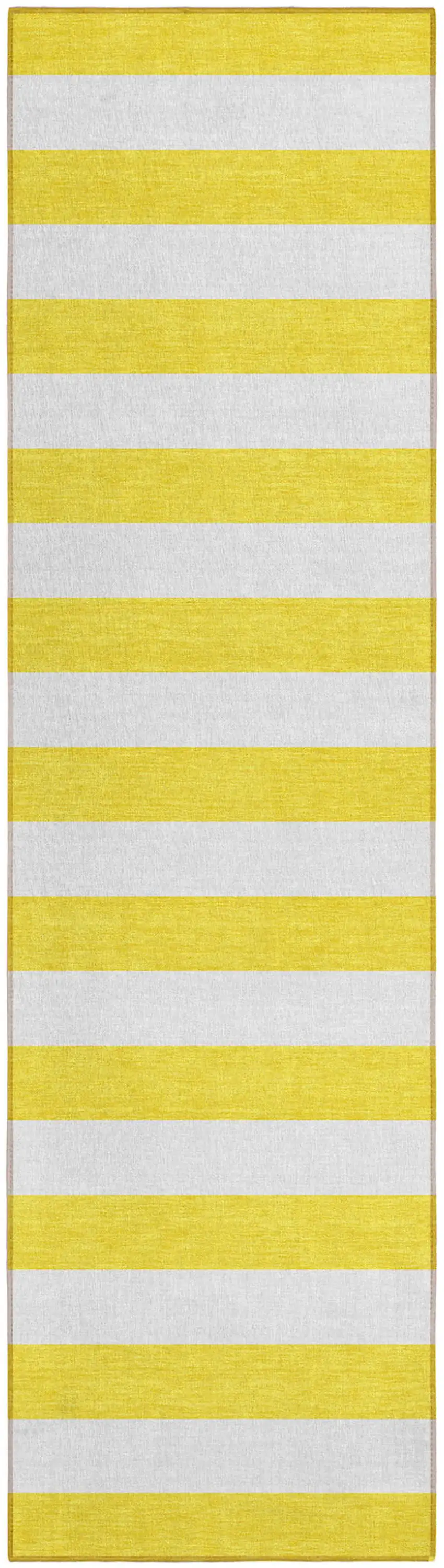 Yellow and White Striped Washable Indoor Outdoor Runner Rug Photo 2