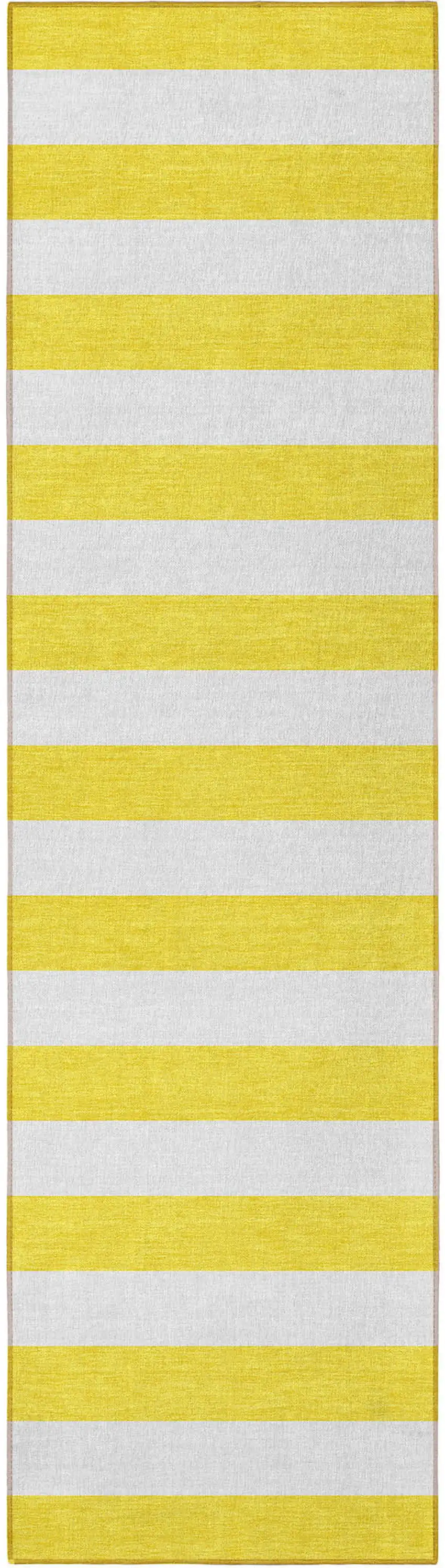 8' Runner Yellow and White Striped Washable Non Skid Indoor Outdoor Runner Rug Photo 2