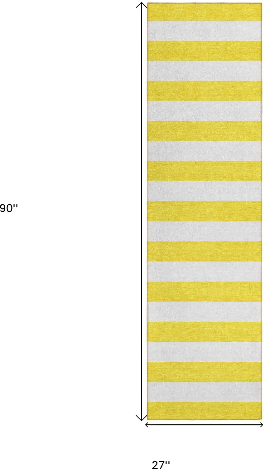 8' Runner Yellow and White Striped Washable Non Skid Indoor Outdoor Runner Rug Photo 9