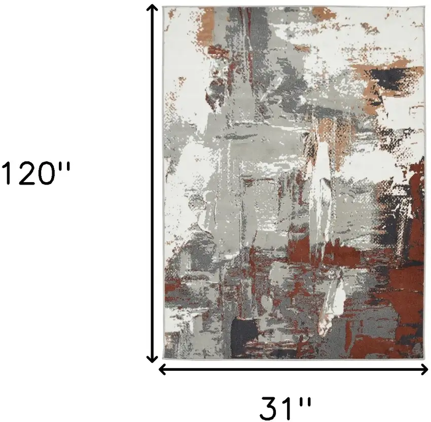 10' Rust Abstract Power Loom Runner Rug Photo 7
