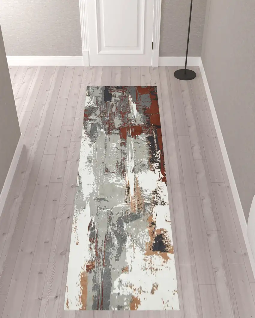 10' Rust Abstract Power Loom Runner Rug Photo 2