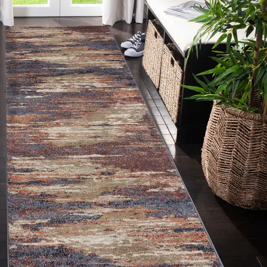 10' Rust Abstract Power Loom Runner Rug Photo 5