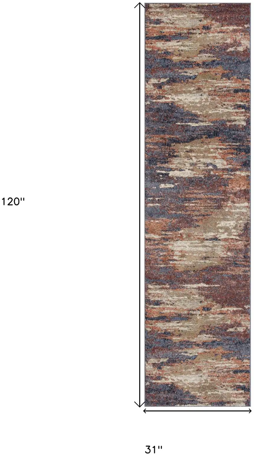 10' Rust Abstract Power Loom Runner Rug Photo 6
