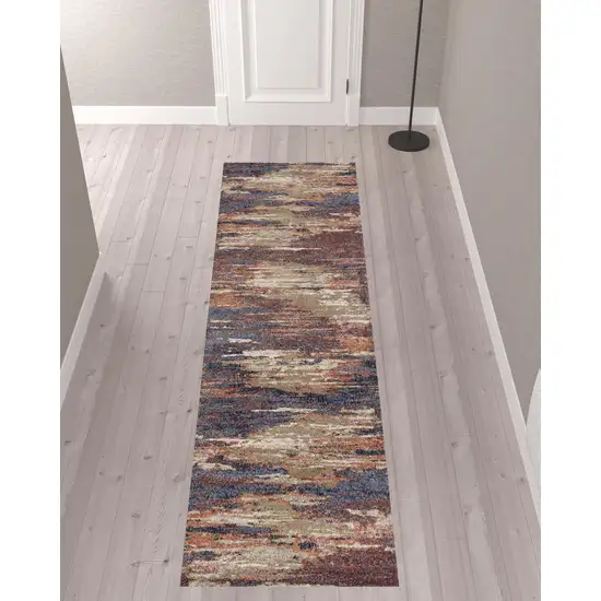 10' Rust Abstract Power Loom Runner Rug Photo 2