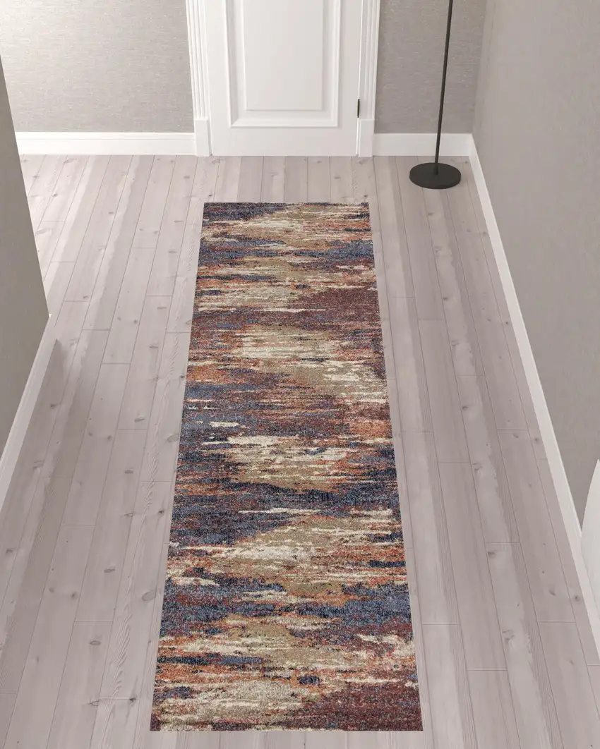 10' Rust Abstract Power Loom Runner Rug Photo 2