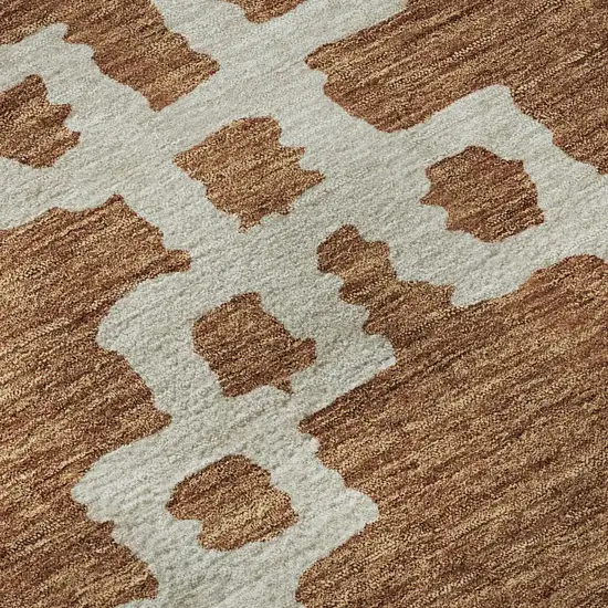 8' Rust And Beige Abstract Geometric Washable Round Rug With UV Protection Photo 9