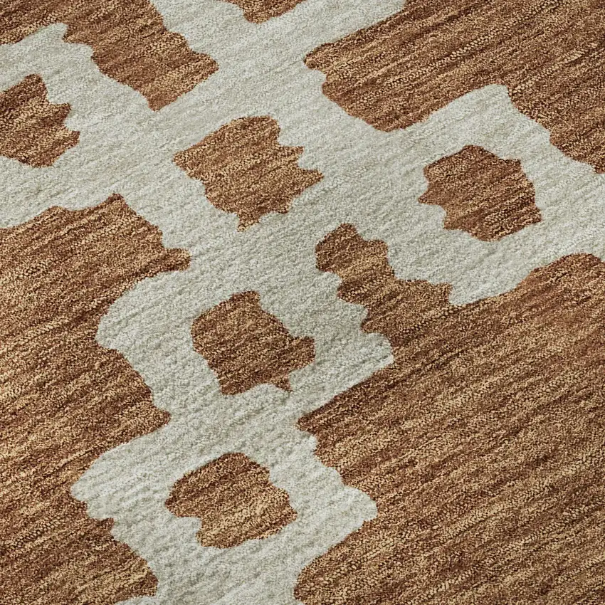 8' Rust And Beige Abstract Geometric Washable Round Rug With UV Protection Photo 9