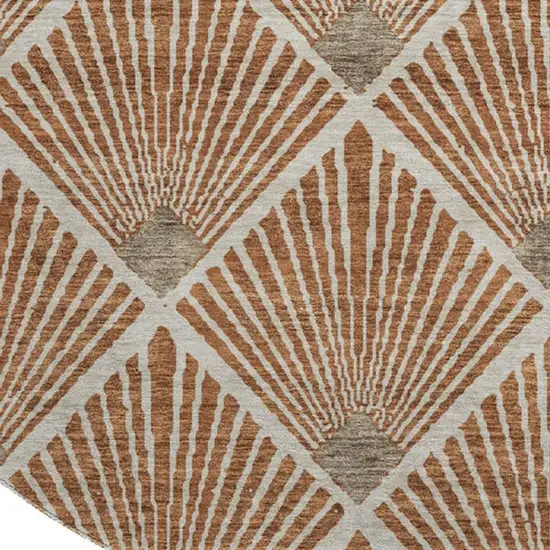 8' Rust And Beige Abstract Geometric Washable Round Rug With UV Protection Photo 4