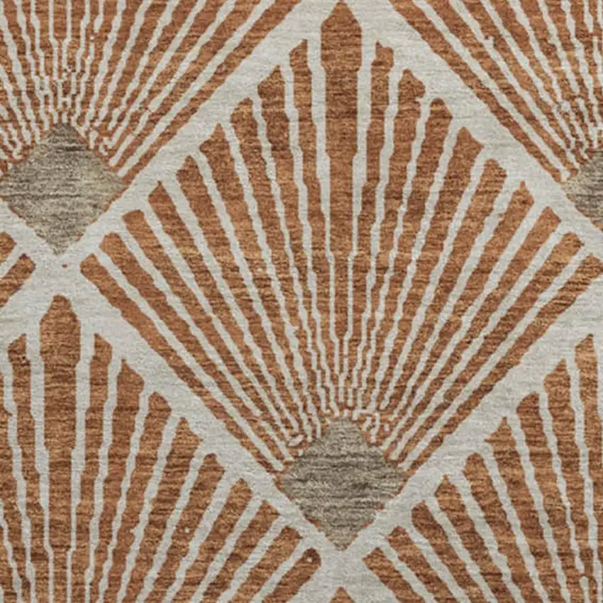 8' Rust And Beige Abstract Geometric Washable Round Rug With UV Protection Photo 3