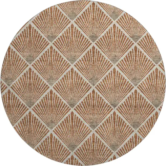 8' Rust And Beige Abstract Geometric Washable Round Rug With UV Protection Photo 1