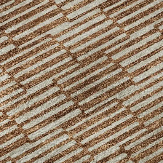 8' Rust And Beige Abstract Geometric Washable Round Rug With UV Protection Photo 9