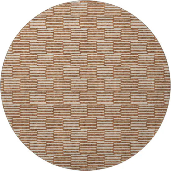 8' Rust And Beige Abstract Geometric Washable Round Rug With UV Protection Photo 4