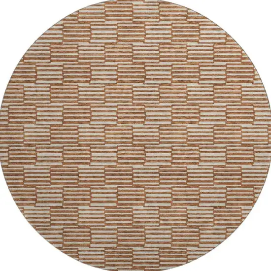8' Rust And Beige Abstract Geometric Washable Round Rug With UV Protection Photo 3