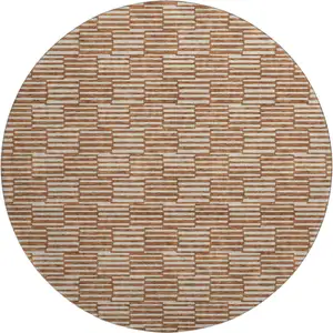 Photo of 8' Rust And Beige Abstract Geometric Washable Round Rug With UV Protection