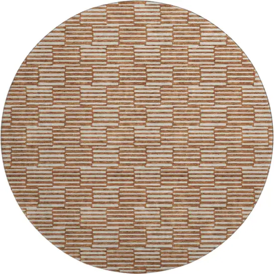 8' Rust And Beige Abstract Geometric Washable Round Rug With UV Protection Photo 1