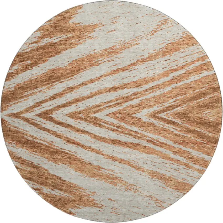 8' Rust And Beige Abstract Washable Round Rug With UV Protection Photo 1