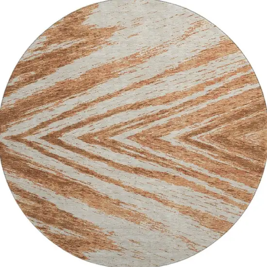 8' Rust And Beige Abstract Washable Round Rug With UV Protection Photo 4
