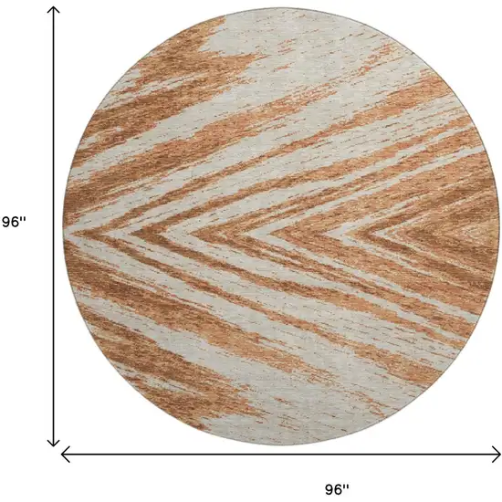8' Rust And Beige Abstract Washable Round Rug With UV Protection Photo 8
