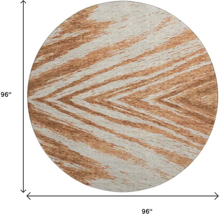 8' Rust And Beige Abstract Washable Round Rug With UV Protection Photo 8