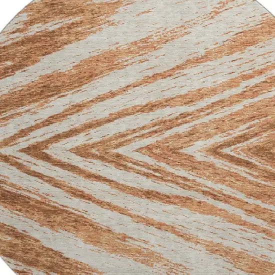 8' Rust And Beige Abstract Washable Round Rug With UV Protection Photo 3