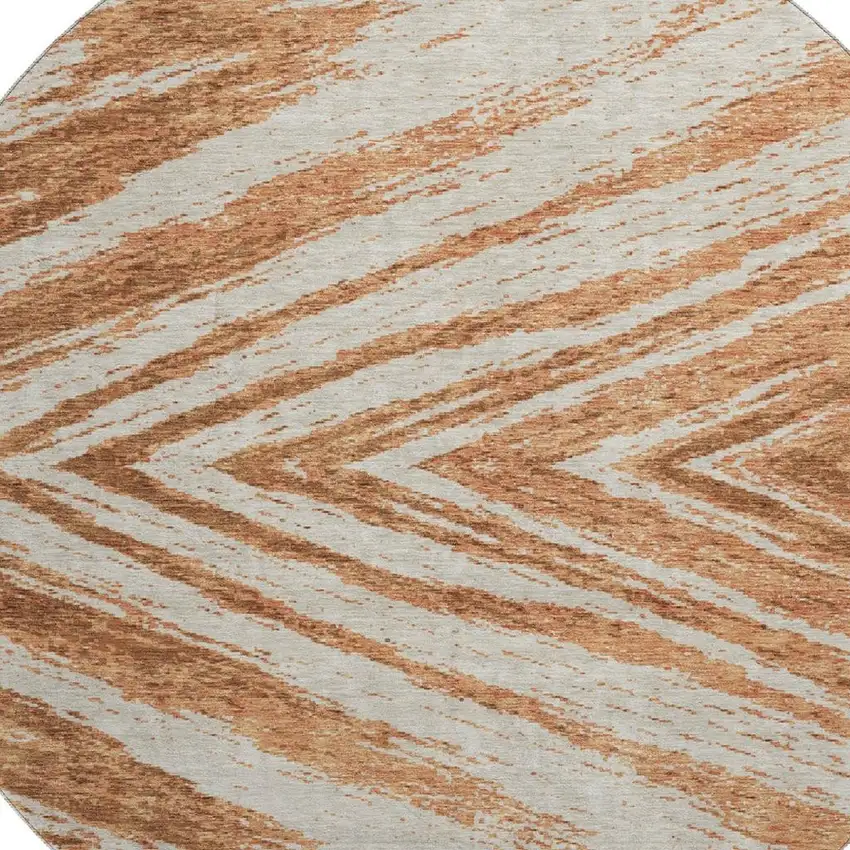 8' Rust And Beige Abstract Washable Round Rug With UV Protection Photo 3