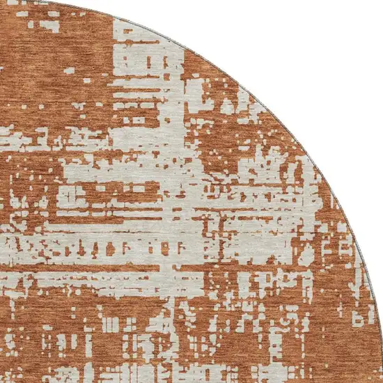 8' Rust And Beige Abstract Washable Round Rug With UV Protection Photo 3