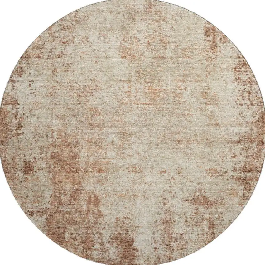 8' Rust And Beige Abstract Washable Round Rug With UV Protection Photo 3
