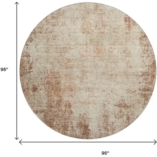 8' Rust And Beige Abstract Washable Round Rug With UV Protection Photo 9