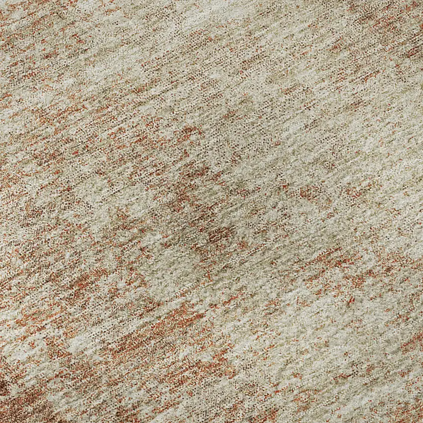 8' Rust And Beige Abstract Washable Round Rug With UV Protection Photo 8