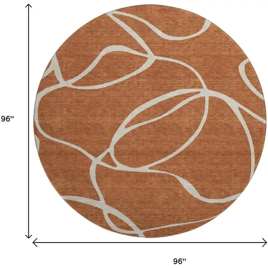 8' Rust And Beige Abstract Washable Round Rug With UV Protection Photo 8