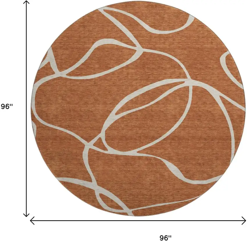 8' Rust And Beige Abstract Washable Round Rug With UV Protection Photo 8