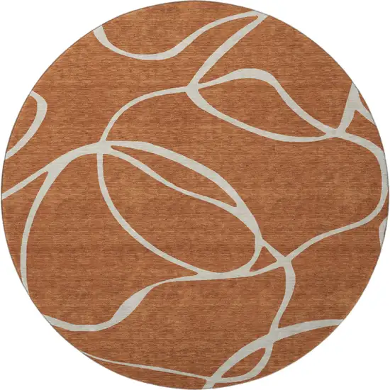 8' Rust And Beige Abstract Washable Round Rug With UV Protection Photo 2