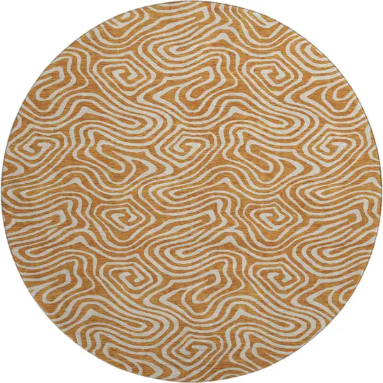 8' Rust And Beige Abstract Washable Round Rug With UV Protection Photo 1