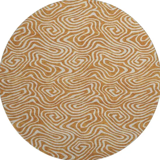 8' Rust And Beige Abstract Washable Round Rug With UV Protection Photo 3