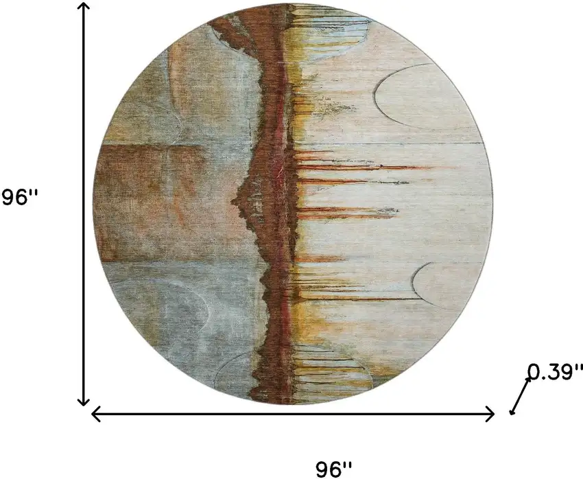 8' Rust And Beige Abstract Washable Round Rug With UV Protection Photo 7