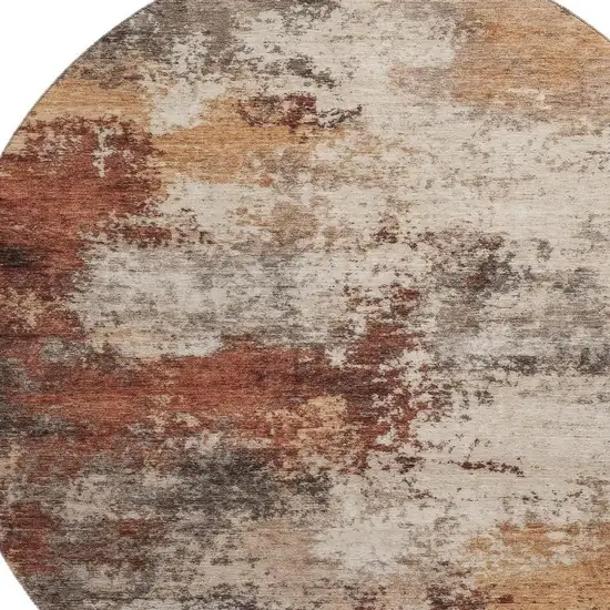 8' Rust And Beige Abstract Washable Round Rug With UV Protection Photo 3