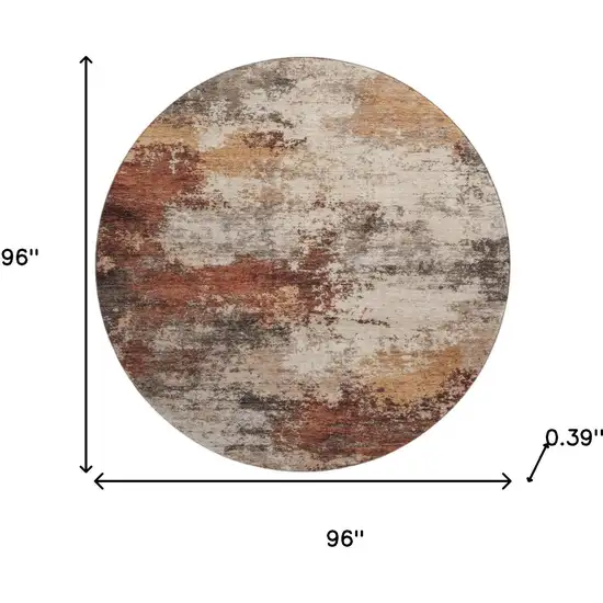 8' Rust And Beige Abstract Washable Round Rug With UV Protection Photo 8
