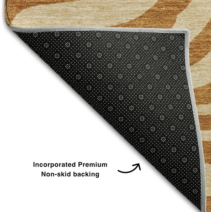 8' Rust And Beige Animal Print Washable Round Rug With UV Protection Photo 5