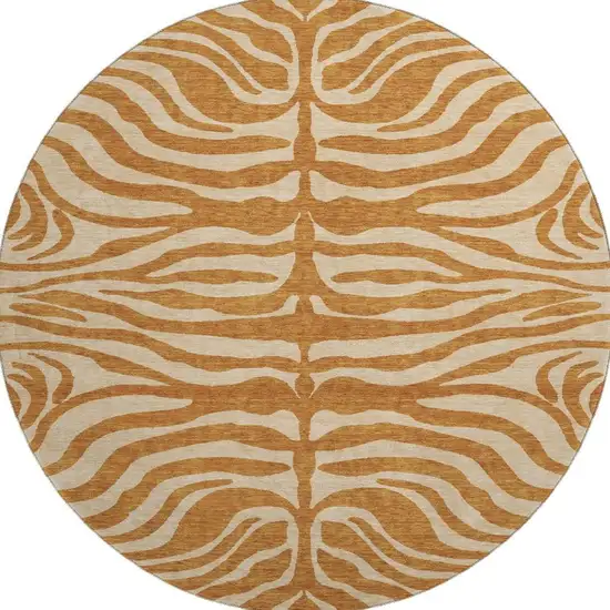 8' Rust And Beige Animal Print Washable Round Rug With UV Protection Photo 3