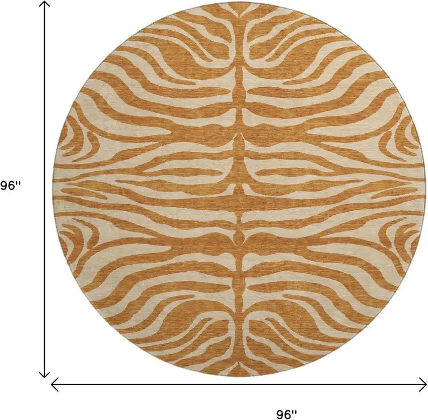 8' Rust And Beige Animal Print Washable Round Rug With UV Protection Photo 9