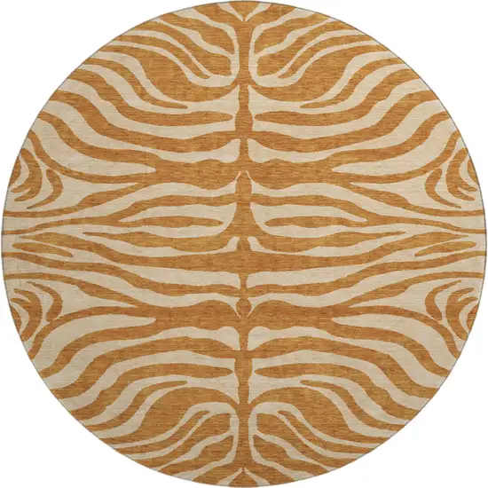 8' Rust And Beige Animal Print Washable Round Rug With UV Protection Photo 1