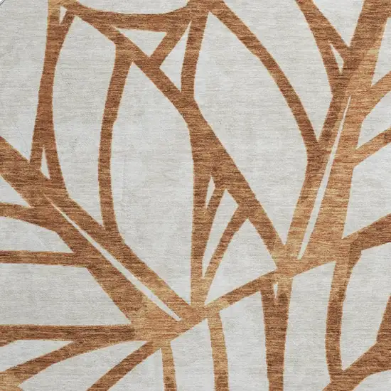 8' Rust And Beige Floral Washable Round Rug With UV Protection Photo 3