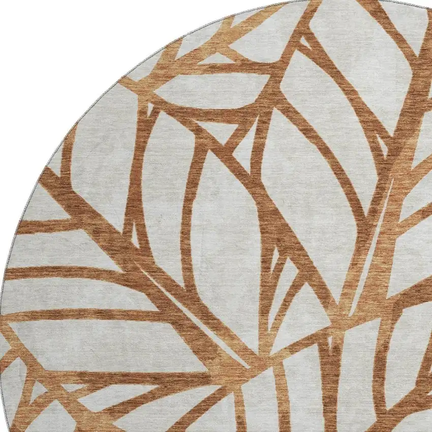 8' Rust And Beige Floral Washable Round Rug With UV Protection Photo 4