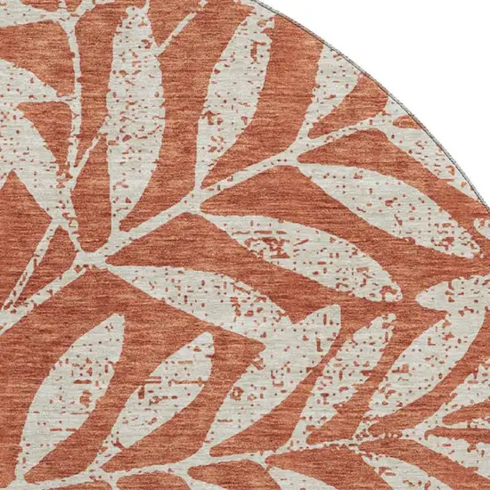 8' Rust And Beige Floral Washable Round Rug With UV Protection Photo 3